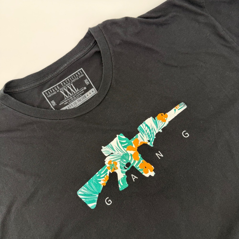 Savage Tacticians Mens XXXL Black T-Shirt Floral Rifle Gang Graphic Tee 3XL